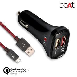 Boat Dual Port Rapid Car Charger (Qualcomm Certified) with Quick Charge 3.0 + Free Micro USB Cable - (Black)  